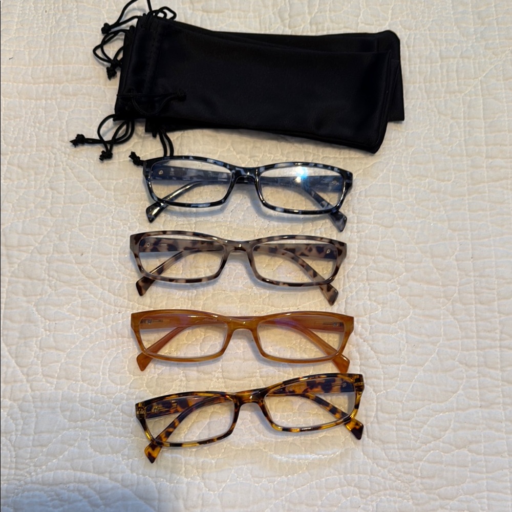Set of Four Reading Glasses with Case, +1.50